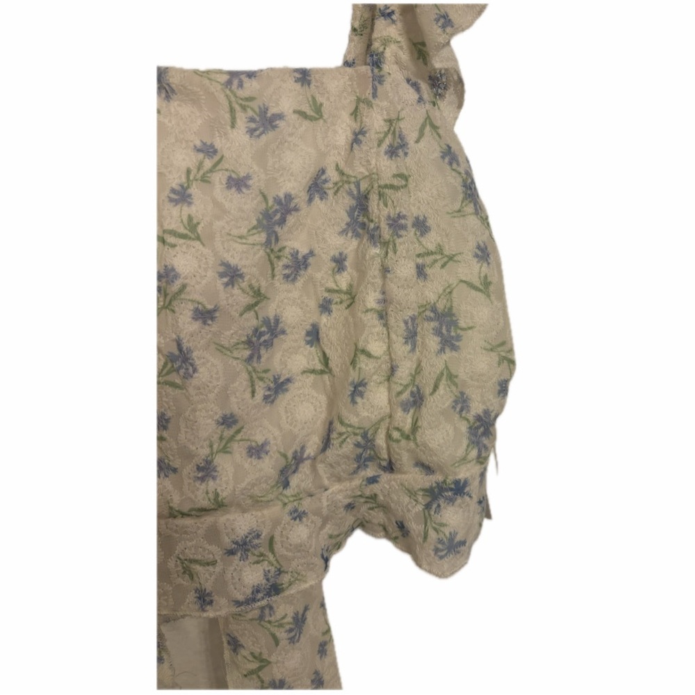 KIRIOUS LOS ANGELES SIZE M IVORY FLORAL RUFFLE SLEEVE OPEN TIE BACK CROP TANK - Picture 5 of 5